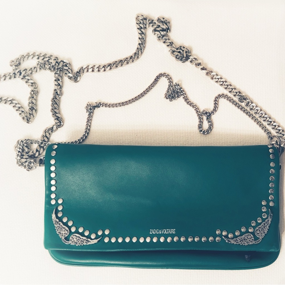 Zadig + Voltaire rock mirror smooth lambskin clutch / crossbody
